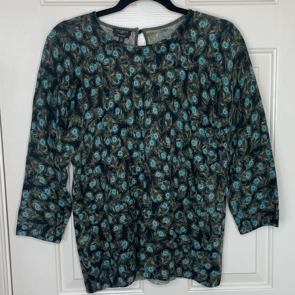 Talbots 100% pure Cashmere Peacock Feather Print Sweater | Lp - Picture 1 of 11
